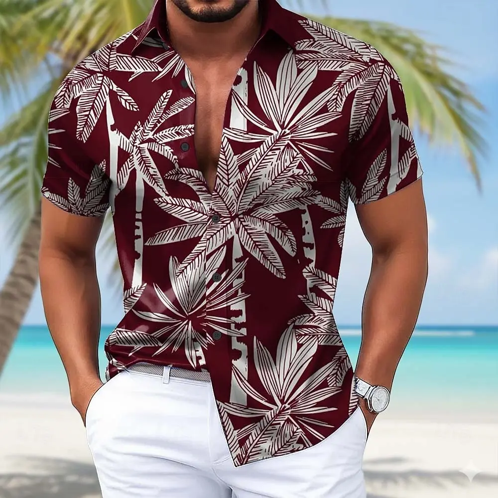 

Men's Coconut Tree Tropical Hawaiian Shirt, Short Sleeve Turndown Collar 3D Print Button Up Shirt, Blue Wine Purple Green