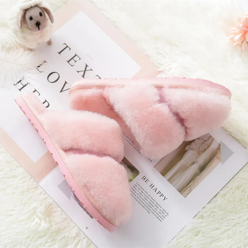 Top Quality Women Fashion Sheep Hair Slippers Unisex Candy-Colored Flat-heeled Winter and Autumn Slippers Size 34~44