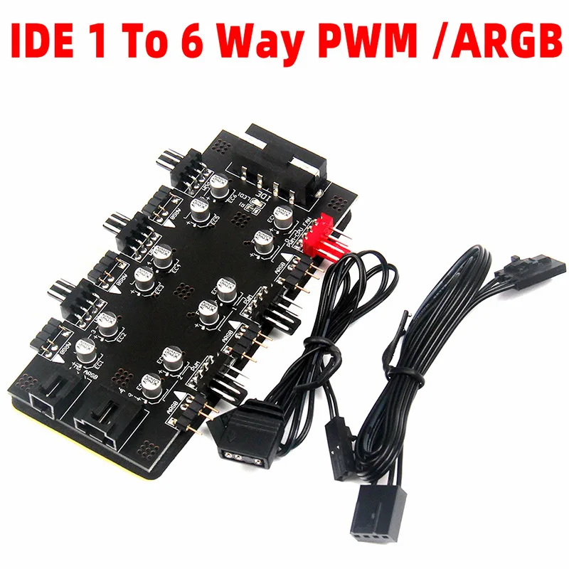 

6 Ports PWM Fan Hub Converter 5V 3PIN RGB Cable Splitter Controller IDE 4 PIN CPU Case Cooling Fan Adapter with 60cm Power Cord