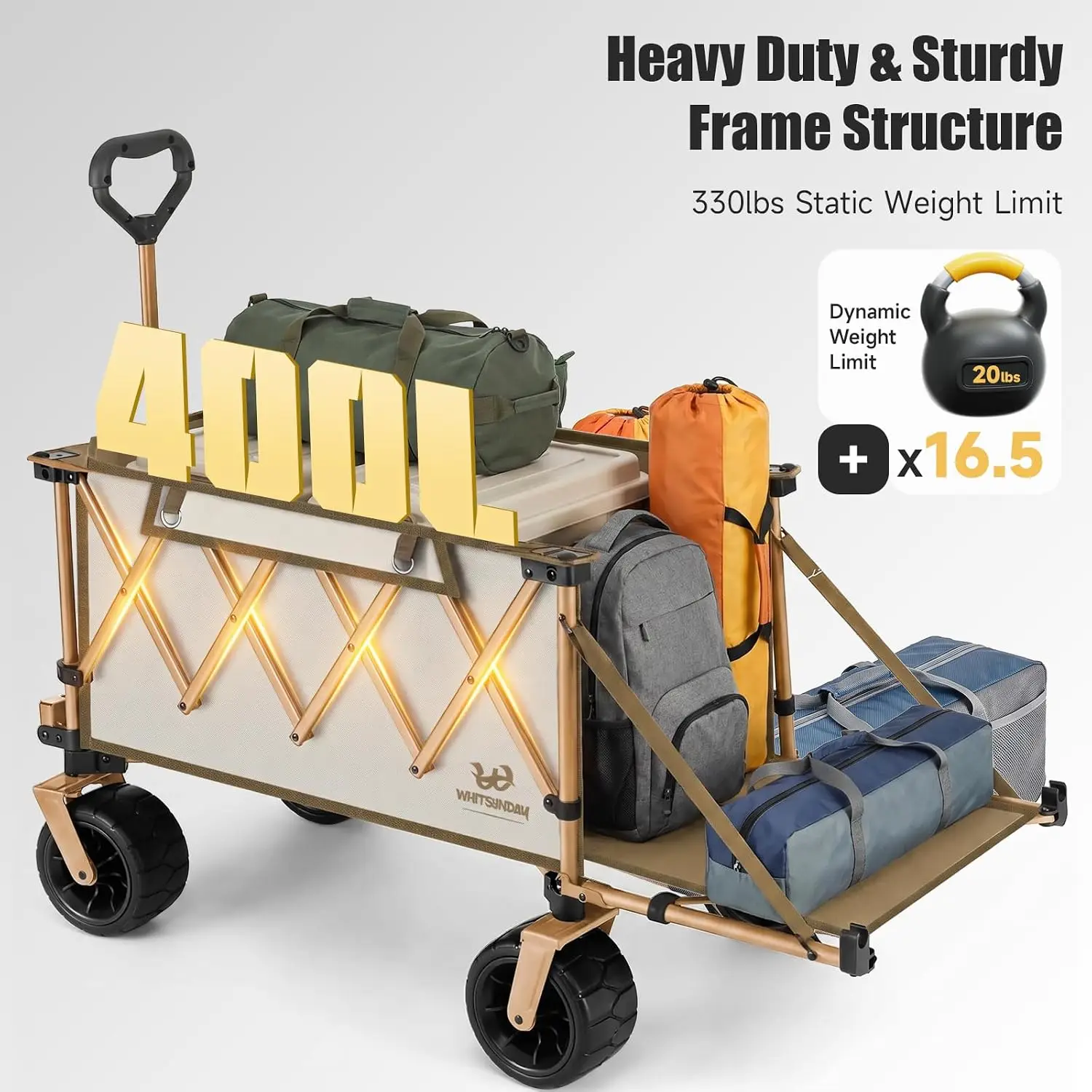 Collapsible Folding Wagon with Table,Heavy Duty Utility Beach Wagons with Opened Tailgate and All-Terrain Wheels for Camping,Gar