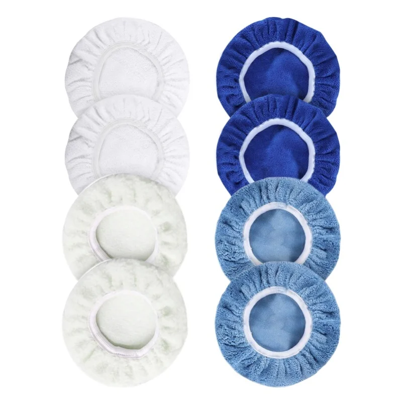 8pcs Car Polishing Pad Bonnet Set Microfiber Cotton Wool Coral Fleece Buffing Pad Cover For 6in Car Polisher