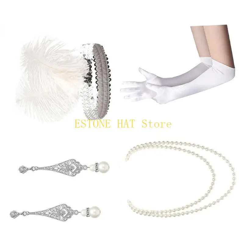 

49MF 1920s Flapper Accessories Gatsby Costume Accessories Set for Women 20s Headpiece