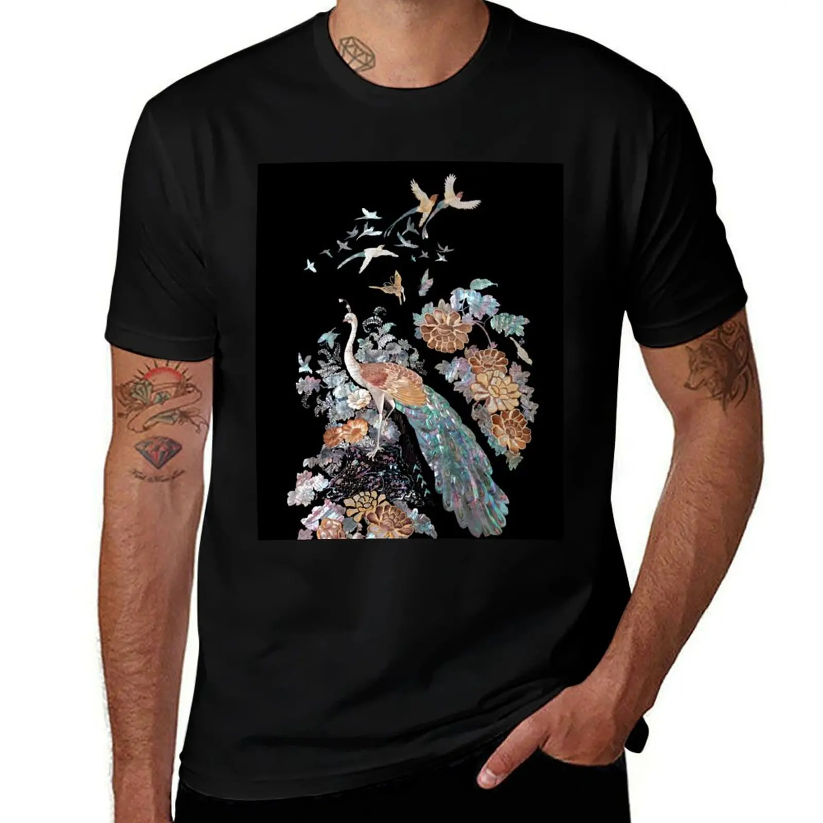 Phoenix, Mother of pearl design art design, Korean traditional Art T-Shirt Soft Durable Cotton T-Shirt