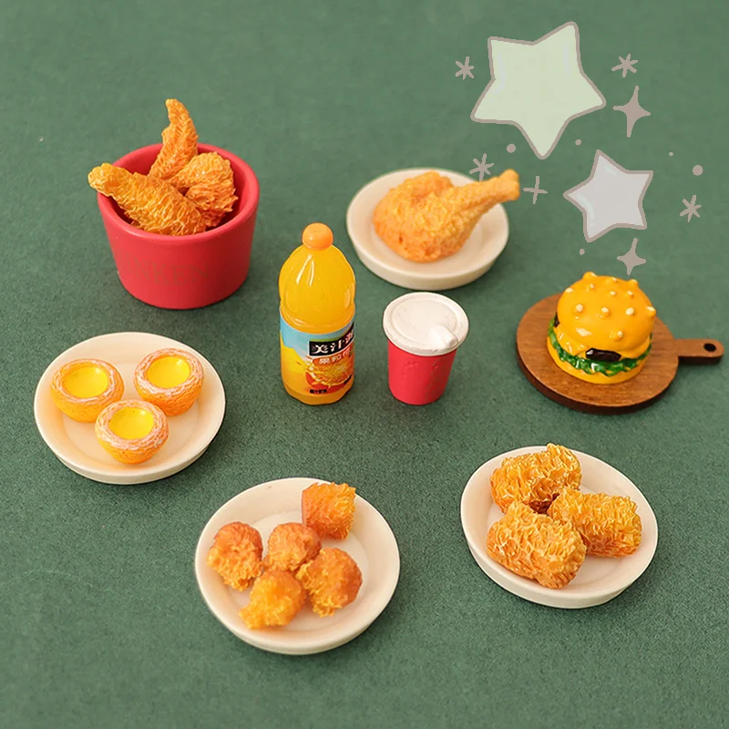 6 uds/10 uds/set casa de muñecas en miniatura hamburguesa con taza de coque modelo de comida rápida para accesorios de escena de juego de cocina