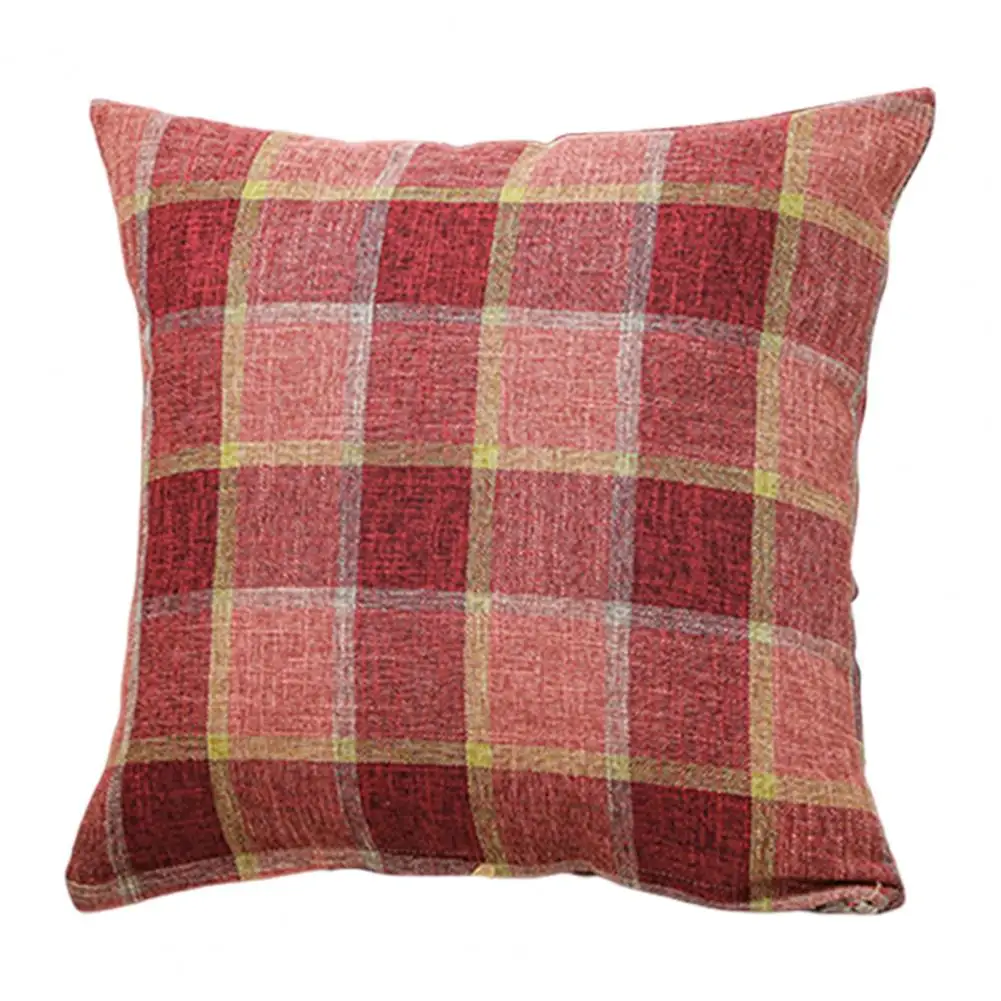 Plaid Linen Pillowcase Festive Christmas Pillowcase with Plaid Print for Office Room Decor Double-sided for Couch