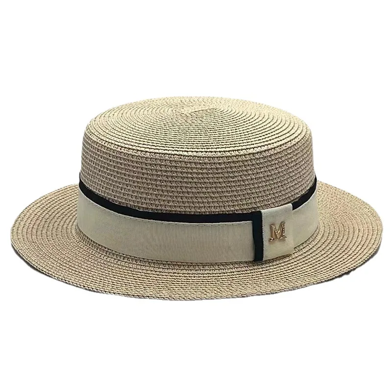 Women Hats Ladies Sun Boater Flat Hats Simple Stylish Straw Sun Hat Elegant Braided Hat Female Sunshade Shine Flat Cap