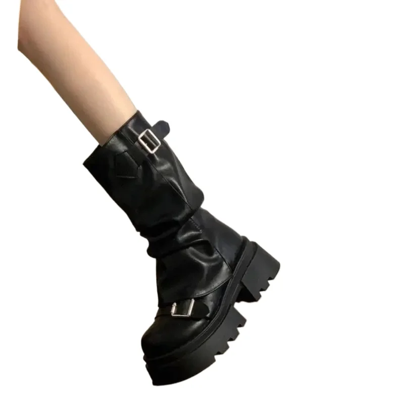 Botines Altos de Mujer Estilo Harajuku Gladiador Punk, Botines de Media Caña para Chicas, Nuevo Diseño, Botas de Motera para Mujer con Plataforma y Hebilla de Cinturón