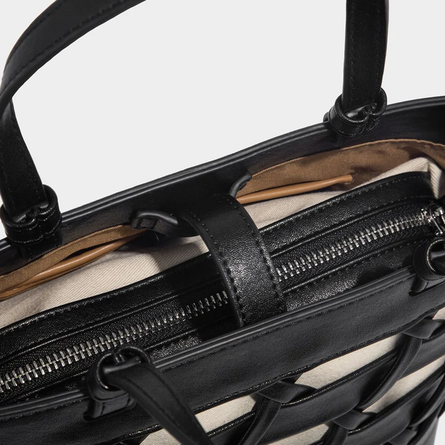 Woven Pu Leather Woven casual vegetable basket bag with Canvas Inside Bag Vintage Daily Shopping Bag Hollow Out Bucket Bags Tote