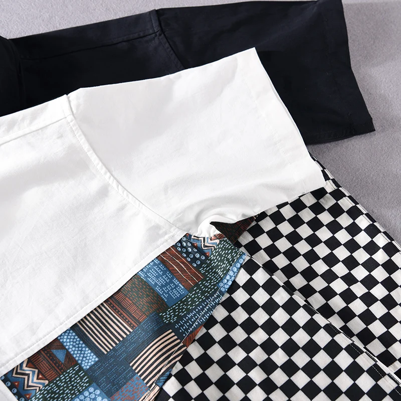 تصميم جديد قصير الأكمام المرقعة عادية القطن ماركة قمصان للرجال موضة ملابس علوية مريحة Camisa Masculina هبوط السفينة #6