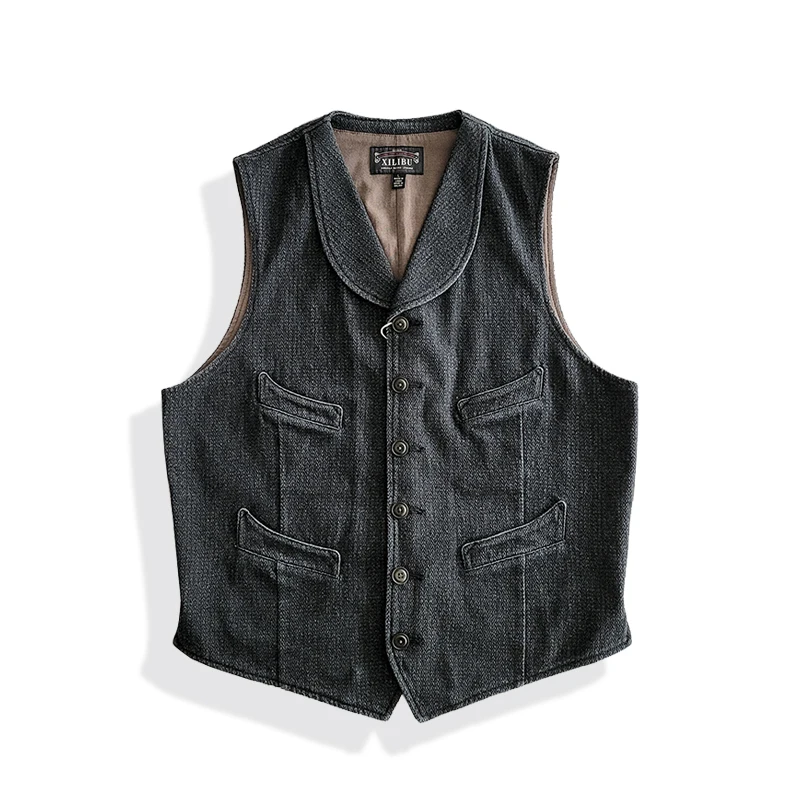 

Men's Blazer Vest Regular Fit Shawl Collar Washed Classic Gentlemen Elegant Style America Vintage Waistcoat