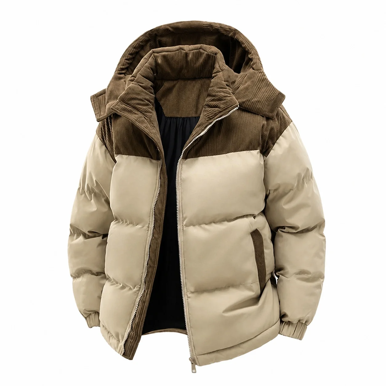 Women's Thick Corduroy Hooded Jacket with Detachable Hood, Loose Fit Korean Style Casual Solid Color Warm No Iron Zipper Jacket