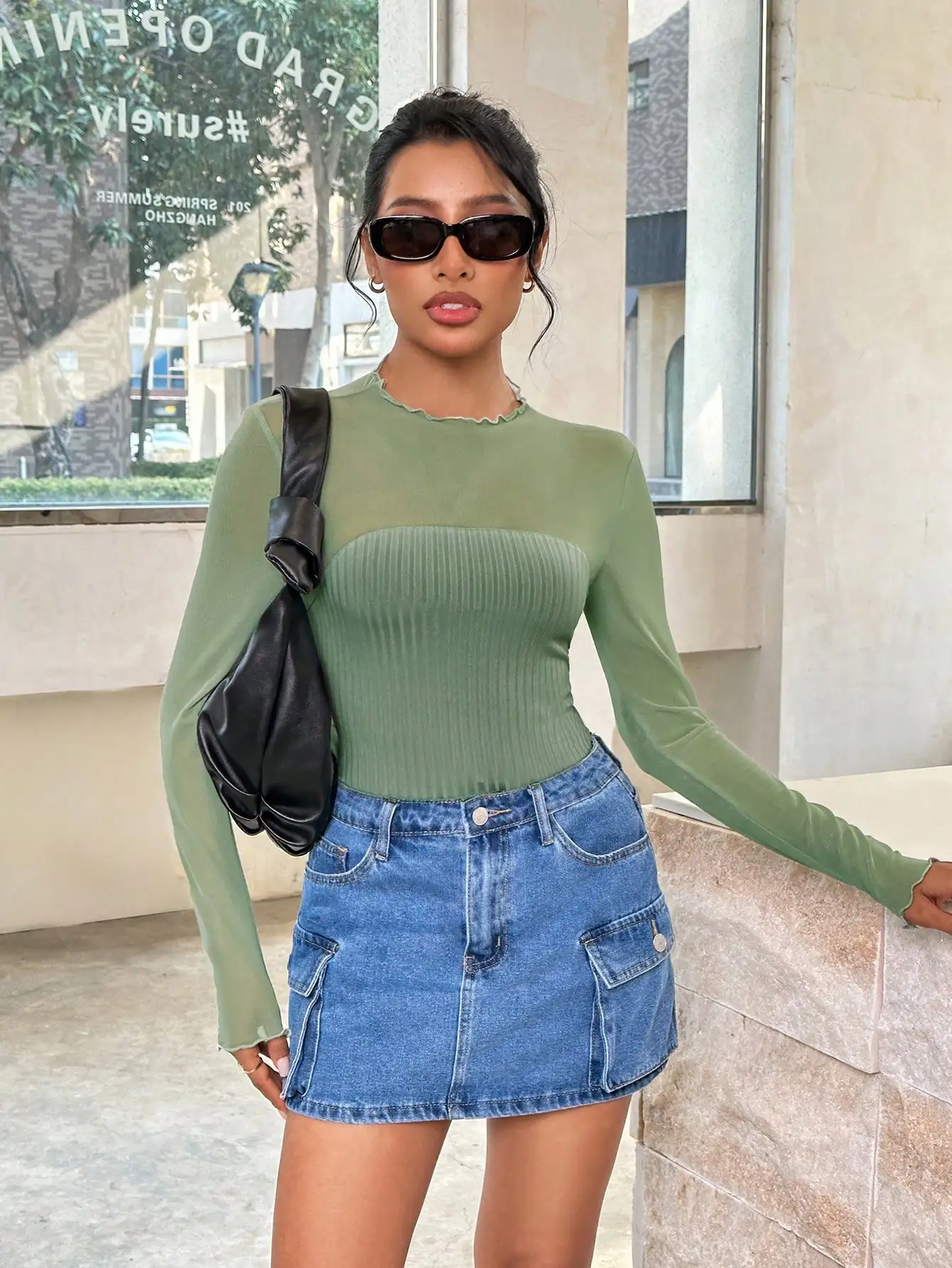 شبه شفافة الشاش رقيقة طويلة الأكمام تريكو المرأة الخريف والشتاء جديد التخسيس الأخضر قميص المرأة تي شيرت #4