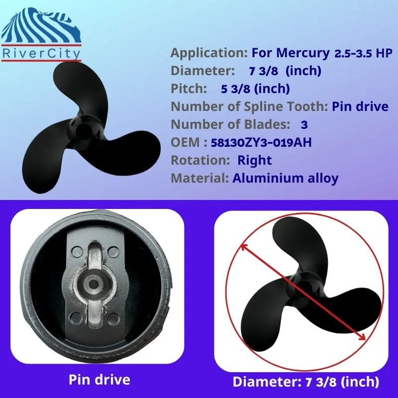 7 3/8×5 3/8 Outboard Propeller For Mercury 2.5HP 3.3HP 3.5Hp Motor Aluminum Alloy Screw 3 Blade Pin Drive,Marine Engine Part