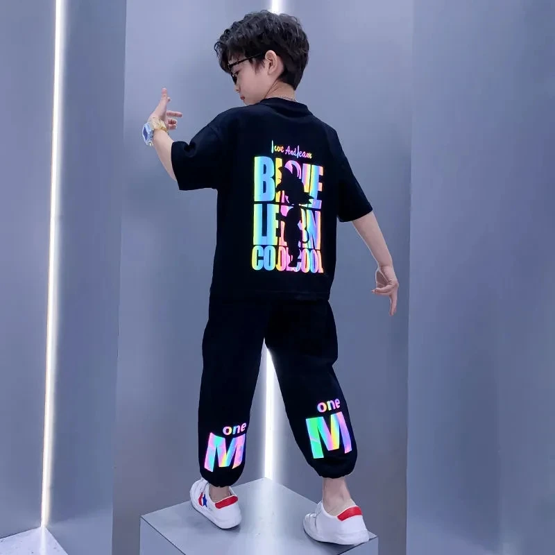 Children\'s Suit Boys Summer Short Sleeve T-Shirt Pants 2 Piece Teenage Boys Sports Casual Clothes Set 3 5 8 10 12 13 15Y