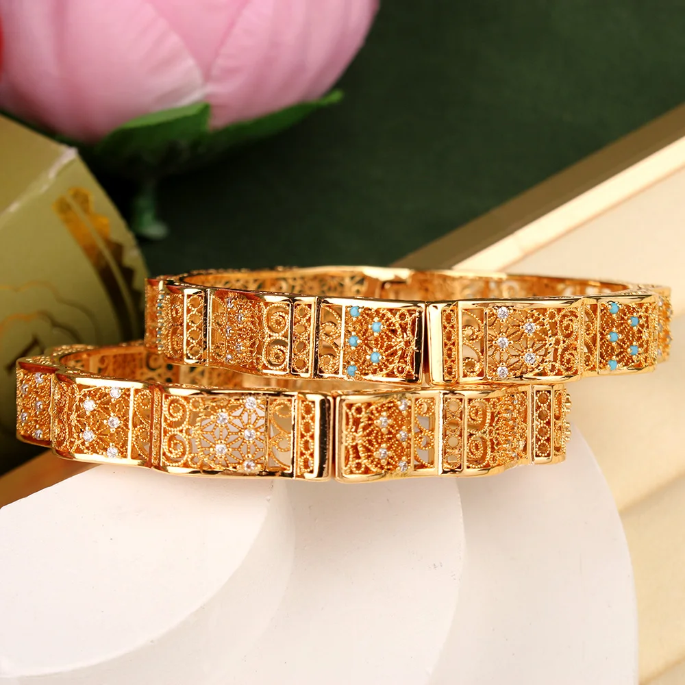 Luxury Dubai Arabic Gold Plated Women Hand Bangle with Cubic Zircon Setting Vintage Wedding Jewelry Copper Pulseras Mujer Bijoux