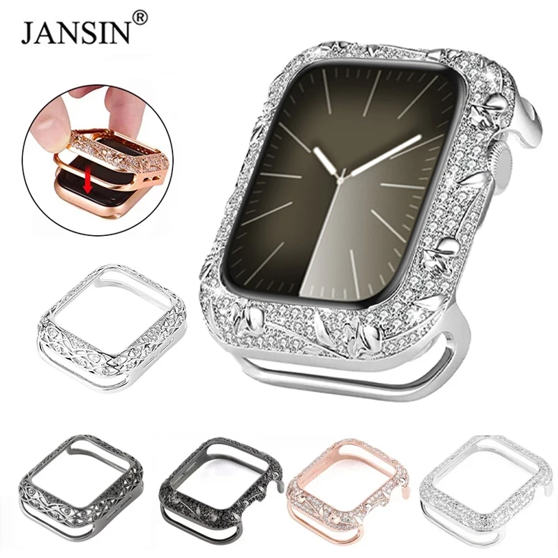 Luxury Rhinestone Diamond Protective Cover For Apple Watch Series 9 8 7 41mm 45mm Bling Bumper Case For iWatch 40mm 44mm 38 40mm