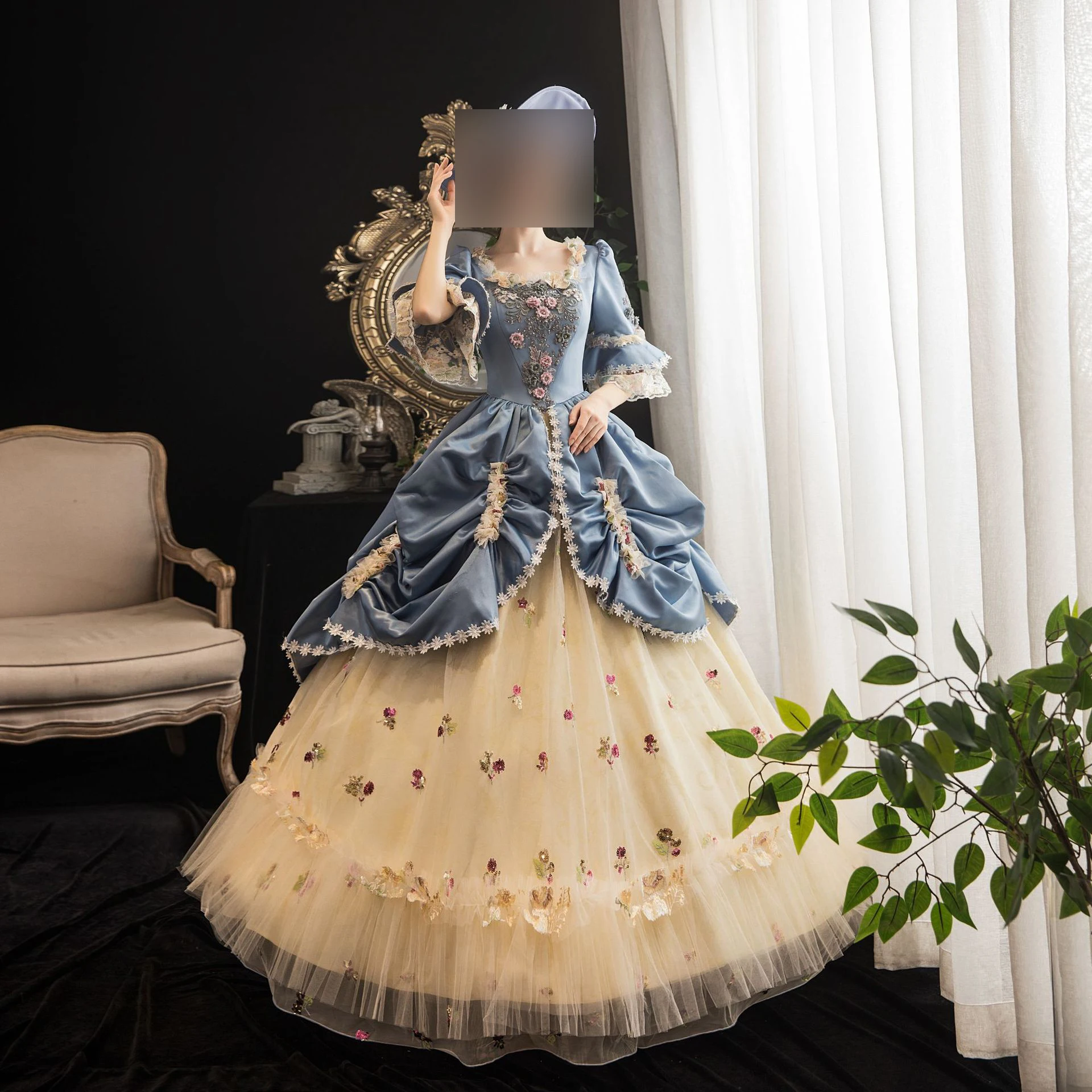 GUXQD High End Court Rococo Baroque Marie Antoinette Ball Gown 18th Century Renaissance Prom Party Dresses Masquerade Gown