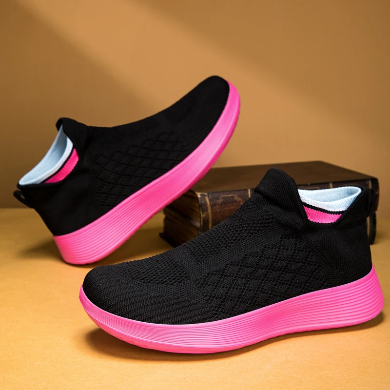 High Top Knit Sneakers Men Women Breathable Men's Running Shoes Comfortable Slip-on Sock Shoes Unisex Platform Casual Sneakers