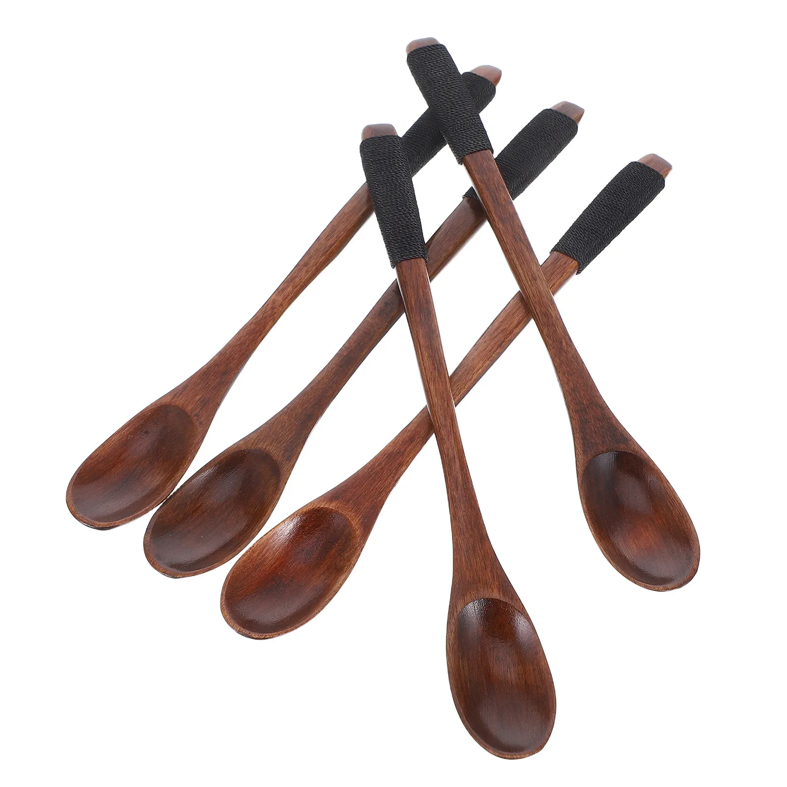 Juego de 5 cucharas de madera para niños, estilo japonés, cucharas pequeñas de madera para que los niños coman, para sopas, para remover café, cucharas de bambú para mezclar.