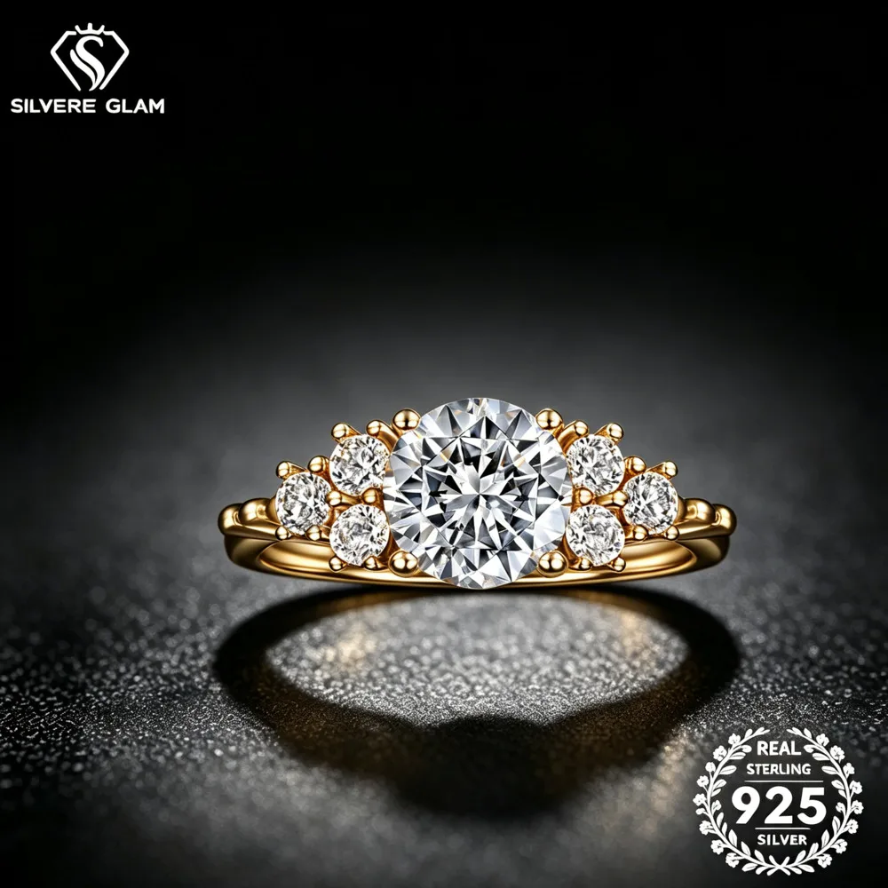 1.5CT 925 Sterling Silver Round Seven Stone Cluster Ring D VVS1 Moissanite Multi Tone Romantic Promise Fine Jewelry For Women