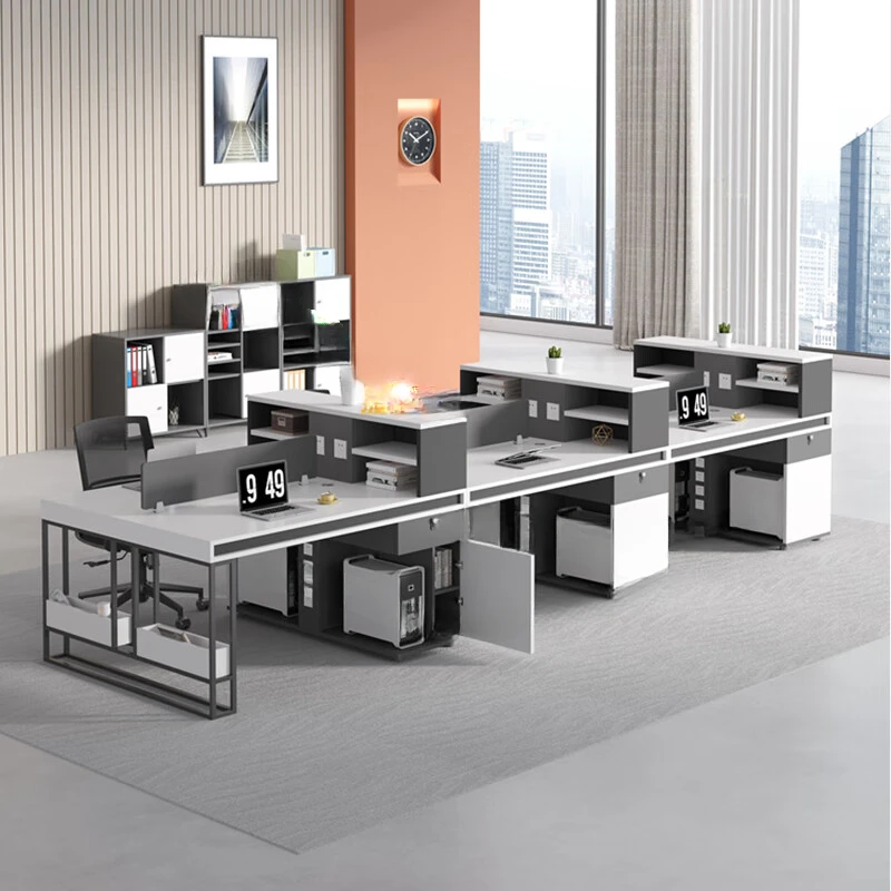 Simple and modern combination of office desks and chairs for office staff and workstations with cabinets