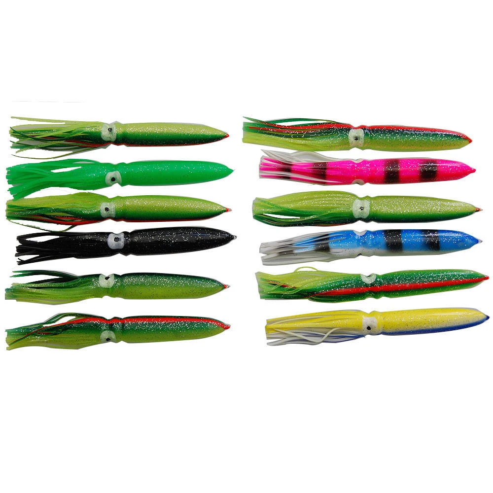 12Pcs Fishing Lures Squid Skirts Octopus Lures Soft Plastic Trolling Skirt bait Saltwater Fishing Bait for Bass Trout 12/15/18CM