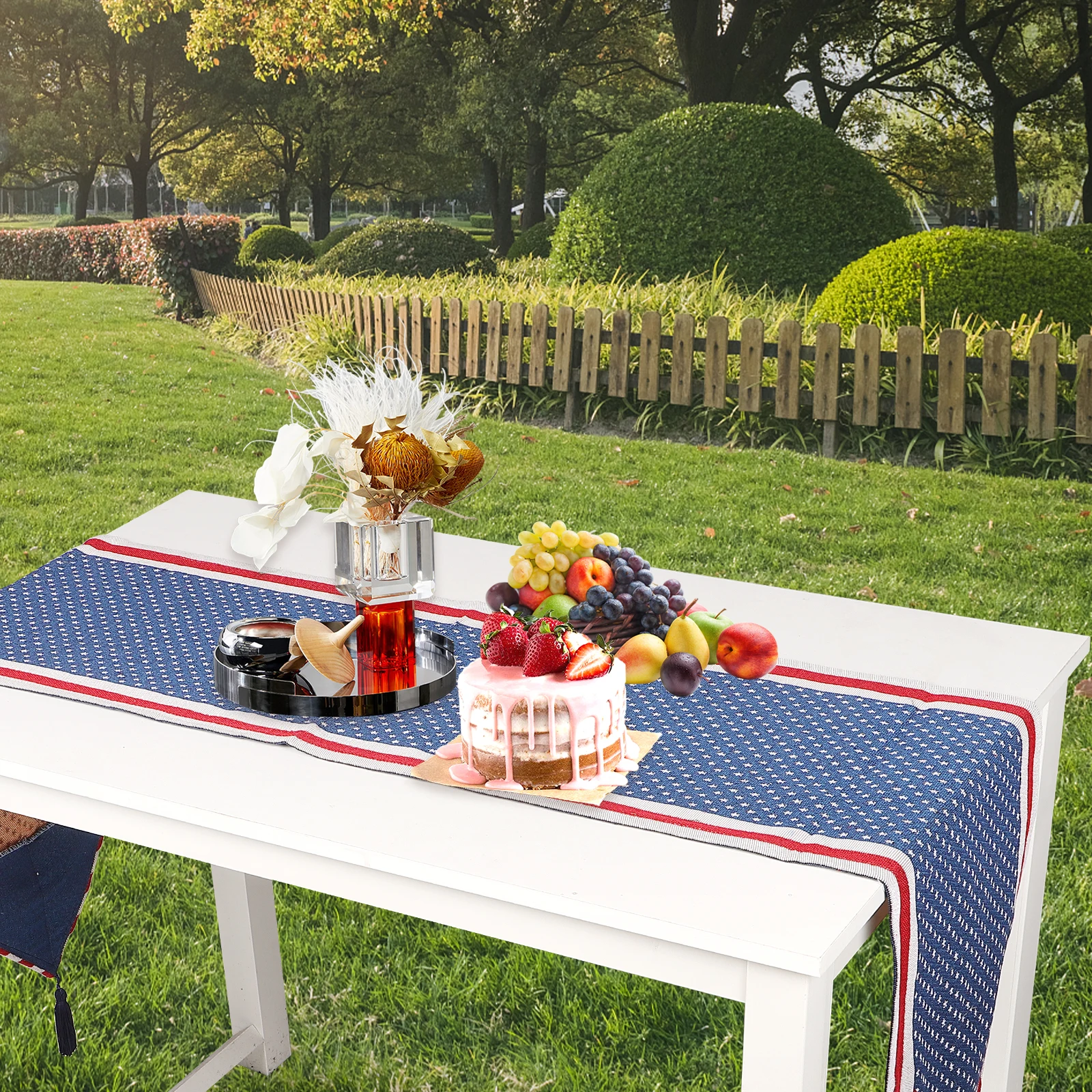 

Patriotic Table Runner Cloth Exquisite Edges for Wedding Birthday Graduation Celebration Banquet Tablecloth