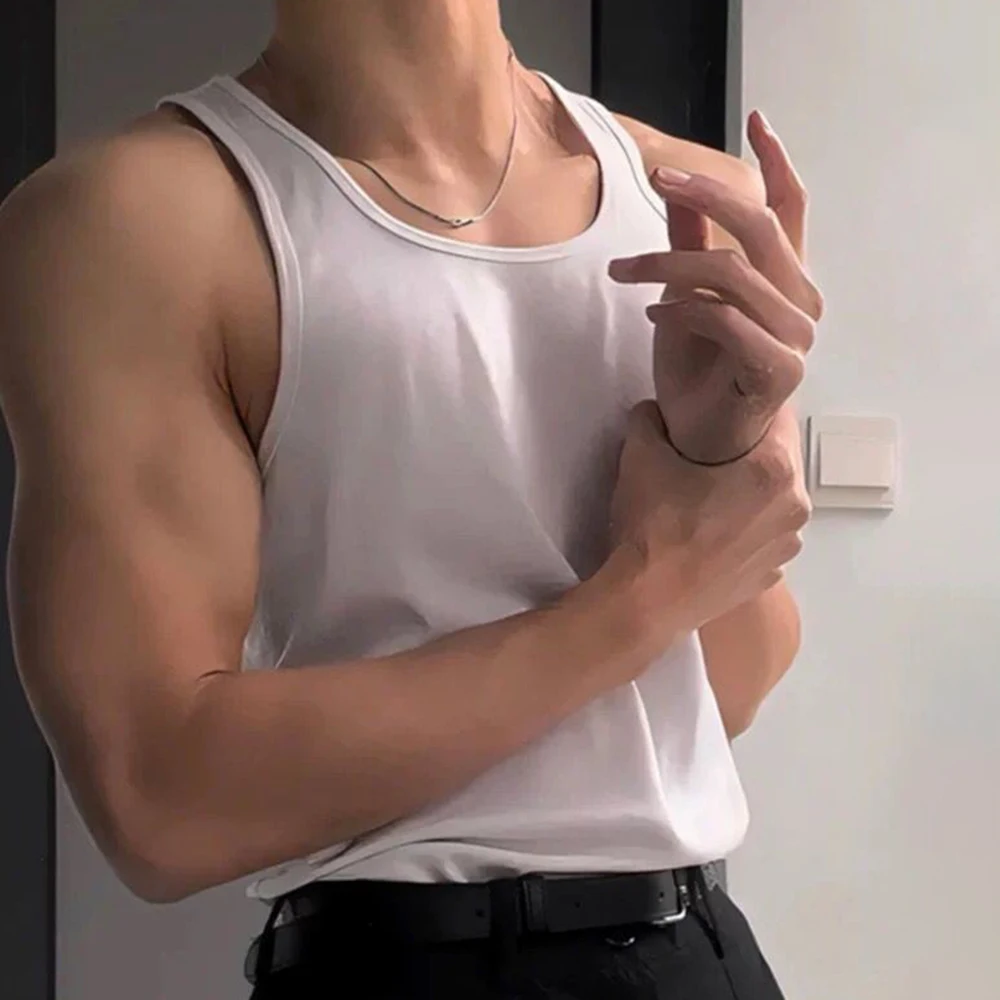 Mens Vest Plain Casual Cotton Tank Top Spring Gym Sports Fitness Daily All-Match Classic Sleeveless Top Men\'S Clothing 2025 New