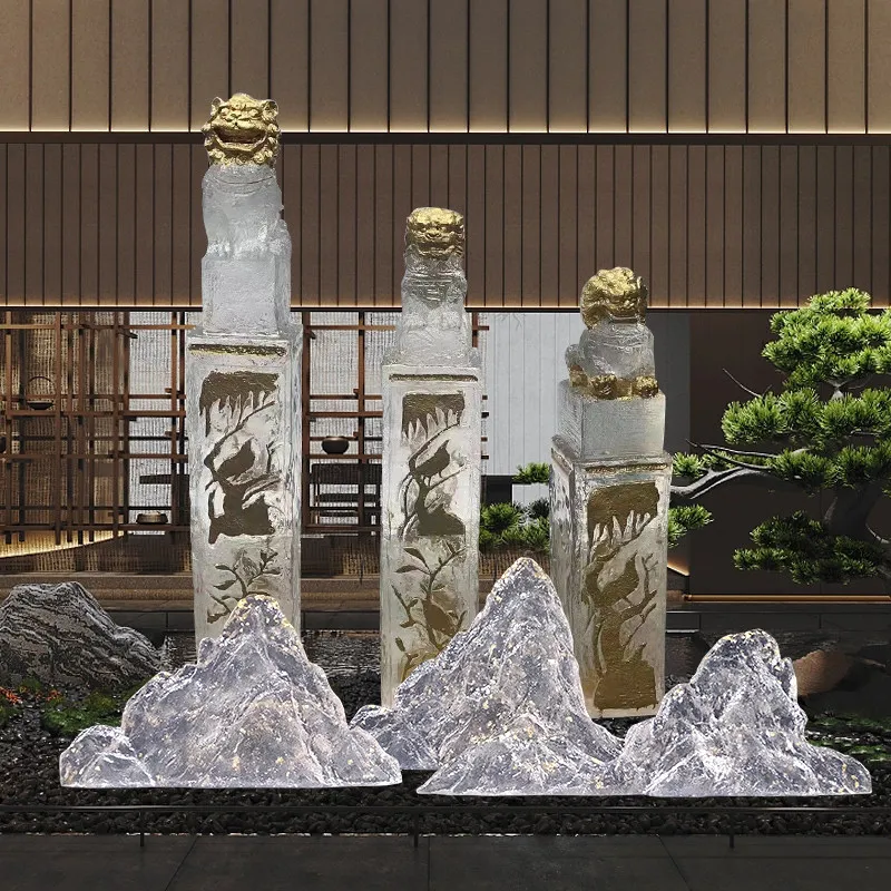tethered stump ornament Hotel clubhouse lobby Pixiu column floor sculpture decoration
