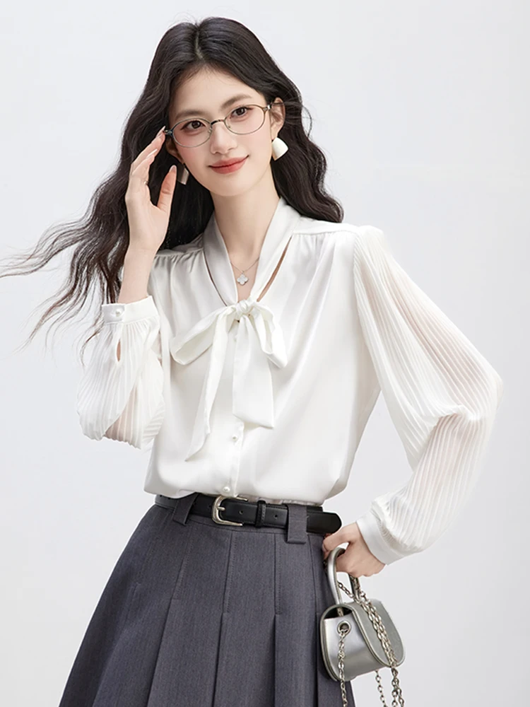 

Весна 2026: Модная шифоновая блузка с рукавами-фонариками, женская весенняя одежда, элегантный приталенный топ в корейском стиле, прямой крой