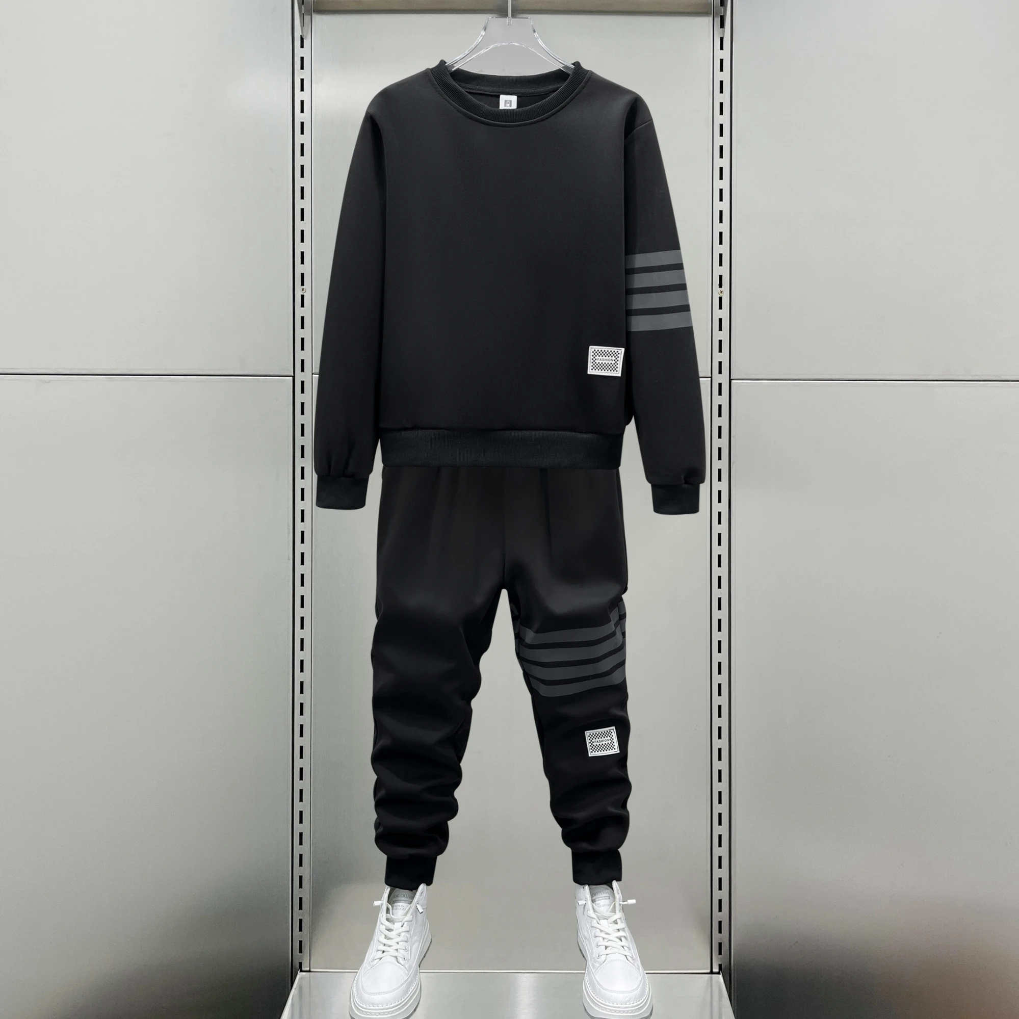 

Casual adient Four Bars Men's Set Harlan Sweatpants Couple's Korean Version Two-Piece Set Long Sve Nine-Piece Pants