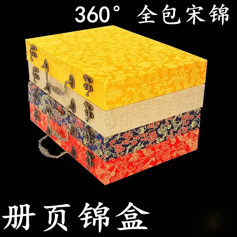 

Коробка для хранения каллиграфических свитков с откидной крышкой, из парчи, для китайской живописи, подарочная коробка для произведений искусства, для свитков и рулонов с рисунками
