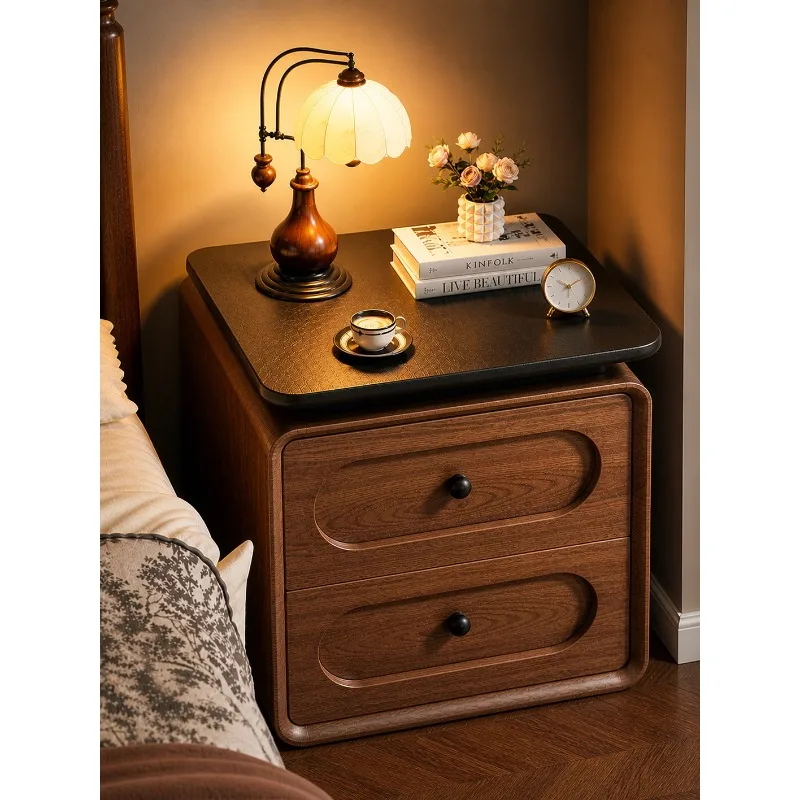 Mid-Century Bedside Table, Scratch-Resistant Faux Leather Upholstered, Silent Metal Drawer Slides Storage Cabinet for Bedroom