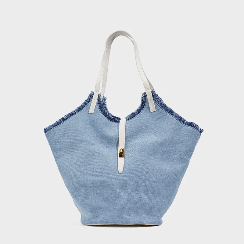 

Niche Design Women's Bucket Bag Summer Blue Denim Shoulder Bag Large Capacity Handbag Simple Versatile Commuter Bag Armpit Bag