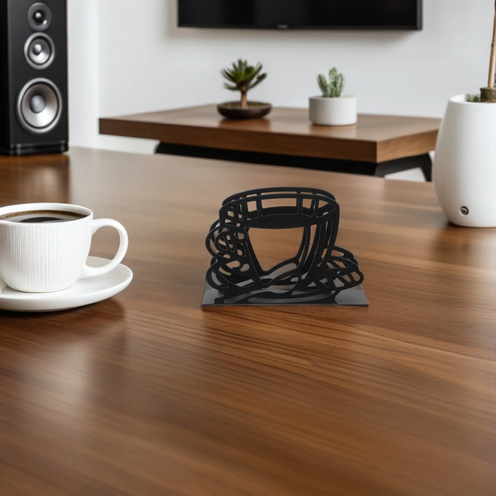 

Coffee Cup Napkin Holder Black Wrought Iron Decorative Upright Paper Dispenser for Kitchen Dining Table Wedding Centerpiece