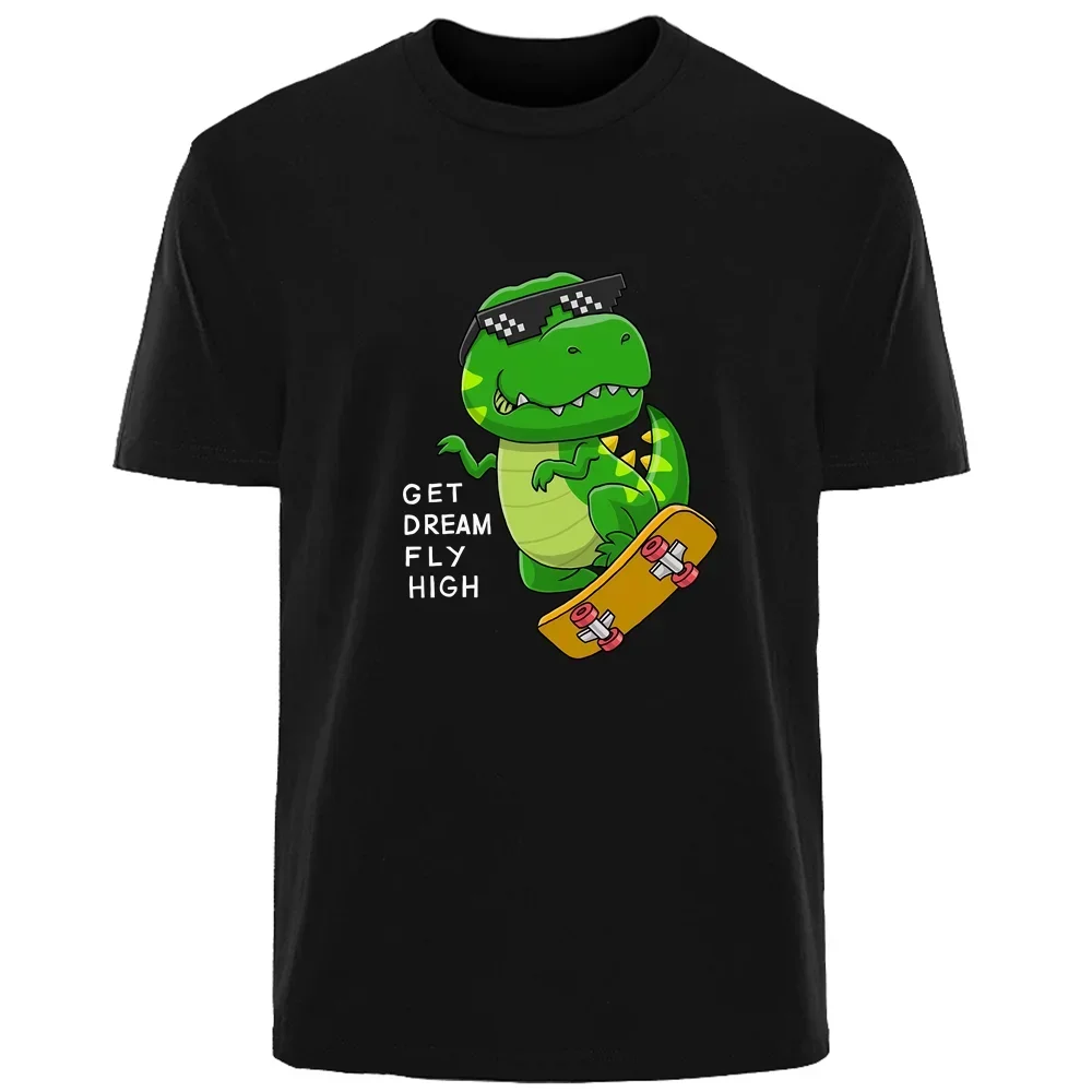 2024 Harajuku Funny Dinosaur Summer High Quality Men's 100% Cotton Comfortable Breathable Casual Fashion Men's Street Wear