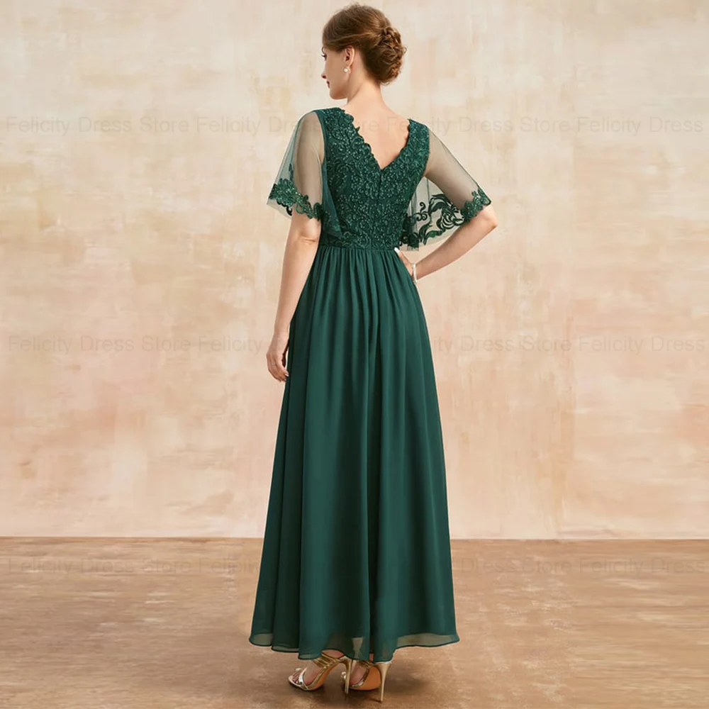 FELICITY Green Chiffon Elegant Mother of the Bride Dresses 2024 A-Line V-Neck Wedding Guest Dress Applique Formal Occasion Gowns