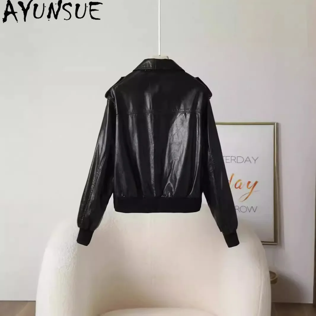 AYUNSUE Giacca in vera pelle da donna 2025 Olio di cera di pelle bovina Cappotti da donna Streetwear Giacche da moto Abiti autunnali ». ».ха Ж Dön Ж Dön Dön Disfrute