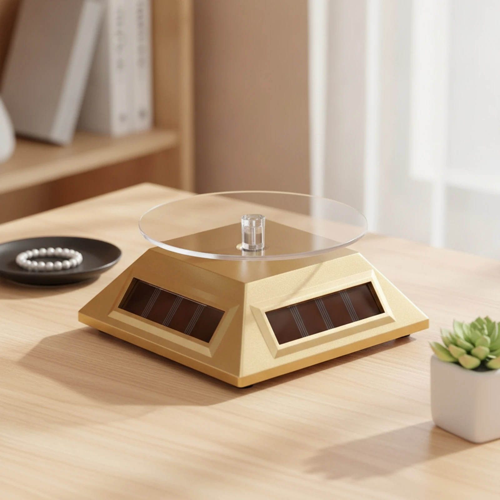 Rotating Display Stand 360-Degree Turntable Display Stand Rotating Platform Light-Powered for Jewelers, Showcases