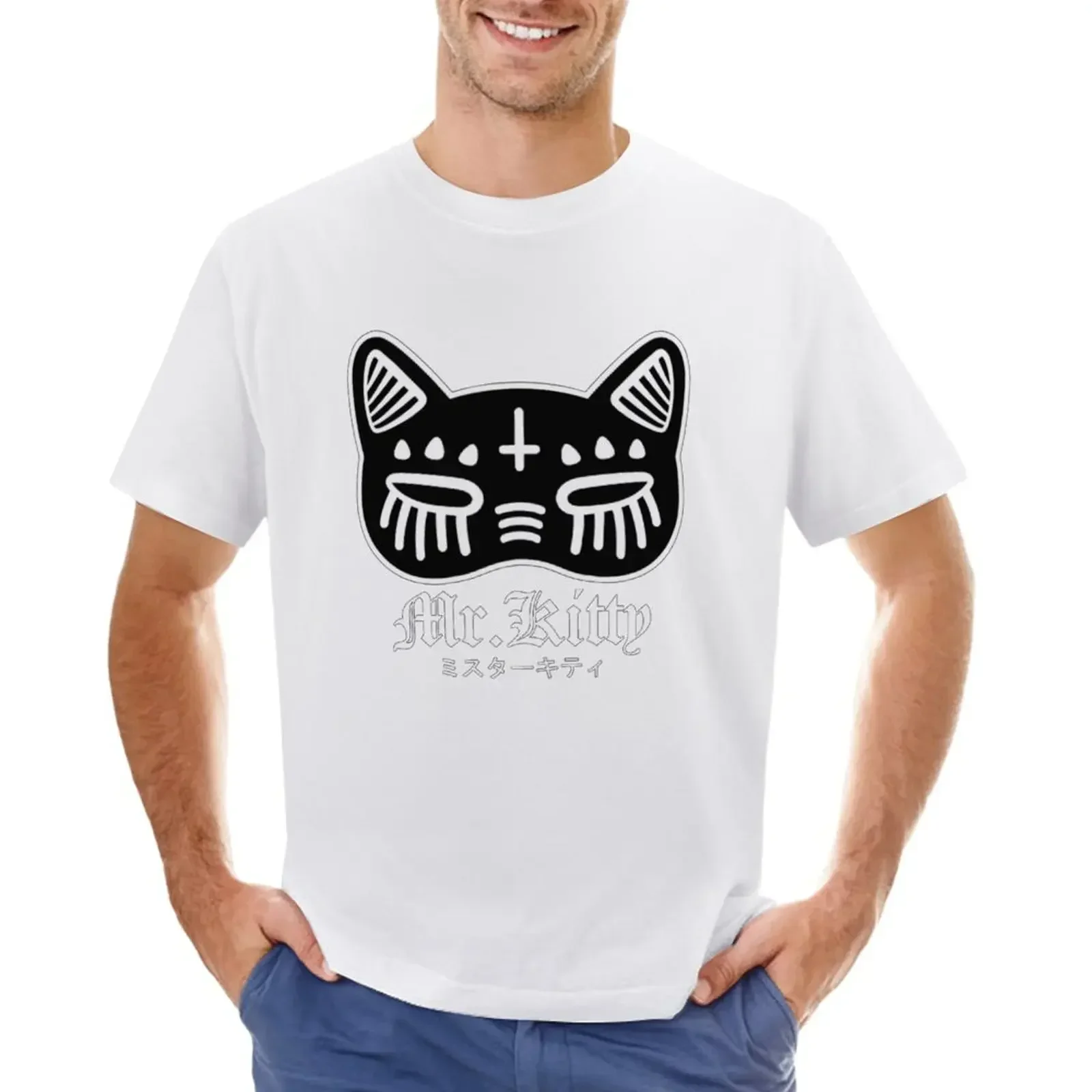 anime boys t shirts aesthetic clothes shirts graphic tees mens graphic t-shirts funny Mr.kitty T-Shirt  COTTON  t shirt men