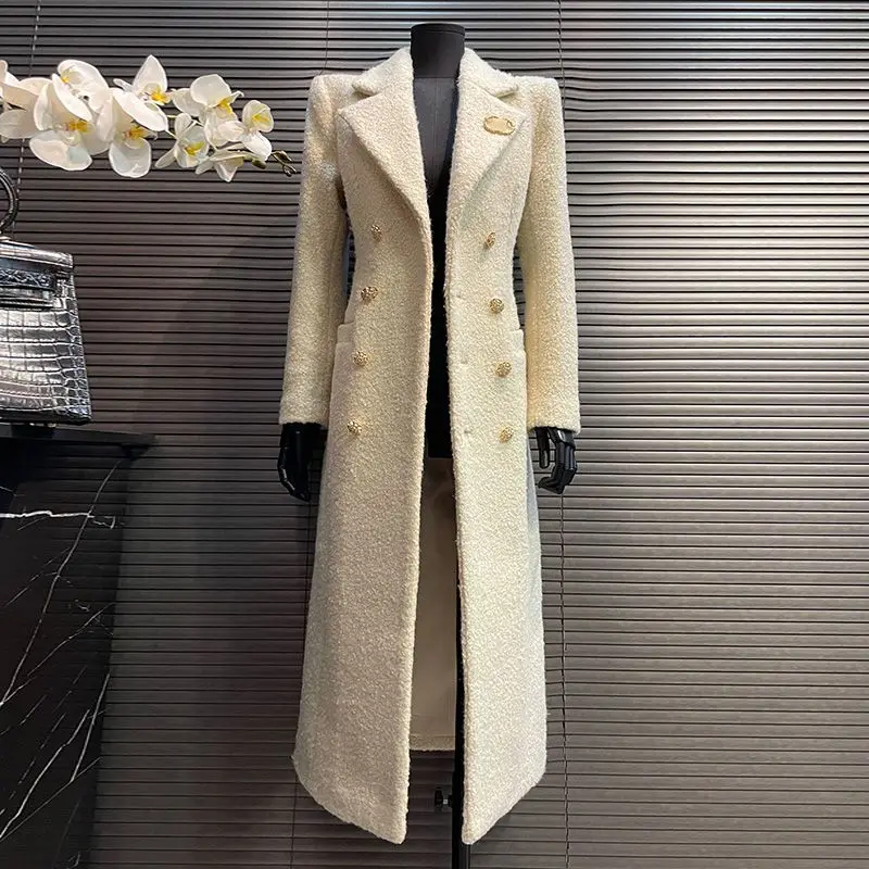 Luxury High-quality Long Wool Coat Women's Autumn Winter Slim Tweed Trench Coat Jacket Long-sleeved Outerwear Office Lady's Coat