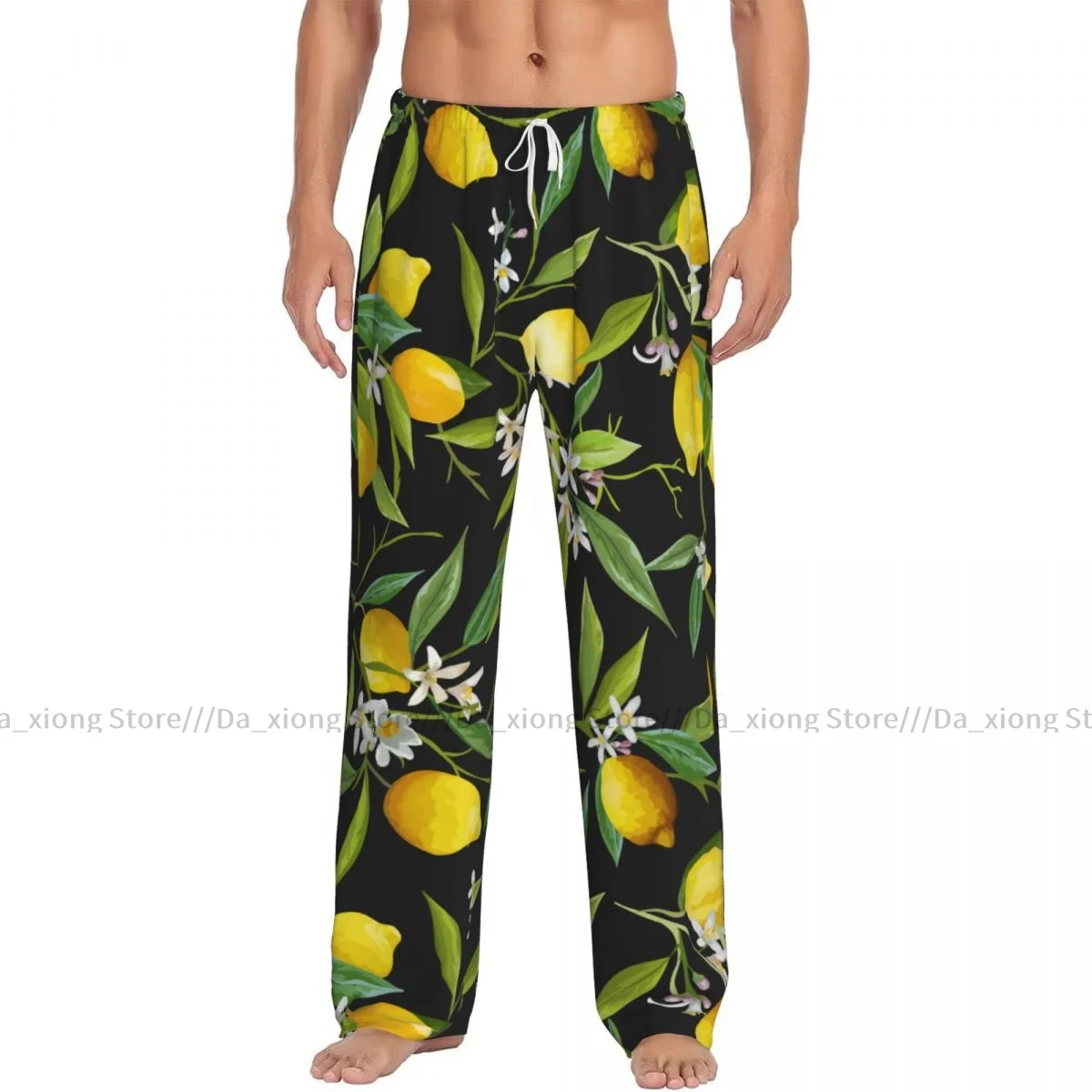 Men's Sleepwear Loose Sleep Pants Pajamas Lemon Fruits Floral And Leaf Long Lounge Bottoms Casual Homewear