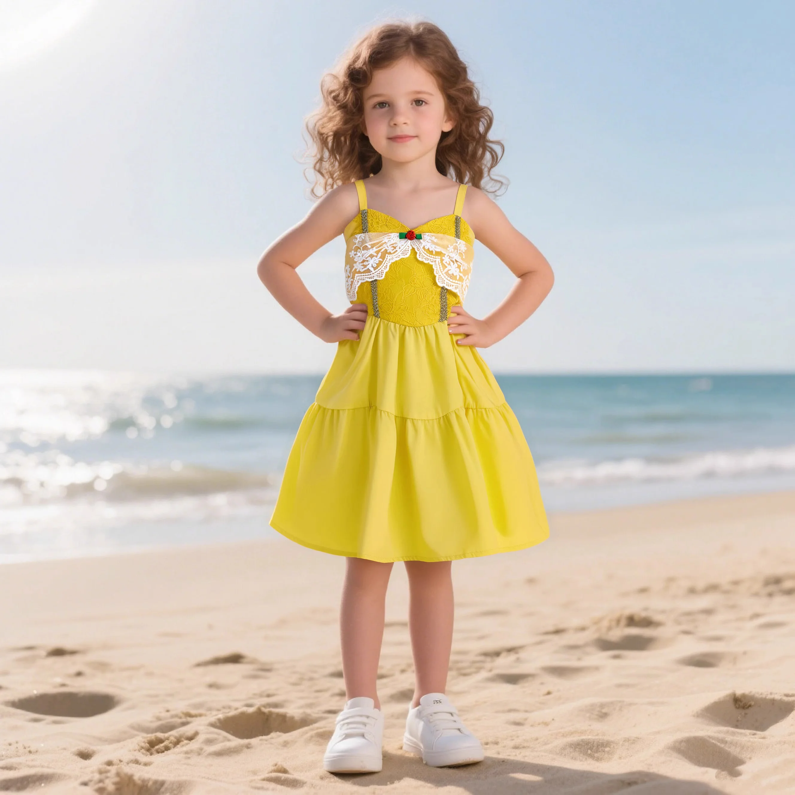 

2025 New Girls Sleeveless Fairy Dress Sleeveless Lace Decoration Sling Dress Summer Cute Casual Patchwork Princess Dress