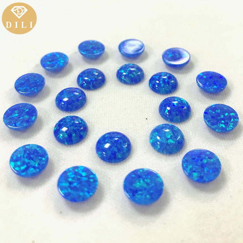10pcs/Lot 1.25mm-10mm Flat Back Round Cabochon Lab Created Blue Opal Stone OP05 For Jewelry Making
