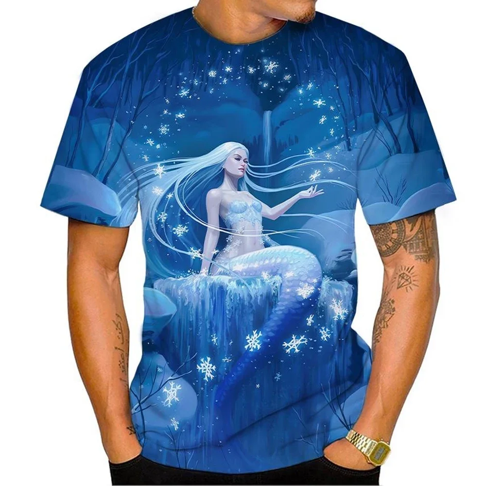

Новая летняя индивидуальная футболка с 3D принтом аниме, красочная русалка с изображением Vertigo, унисекс, цифровое искусство, креативная крутая футболка с короткими рукавами