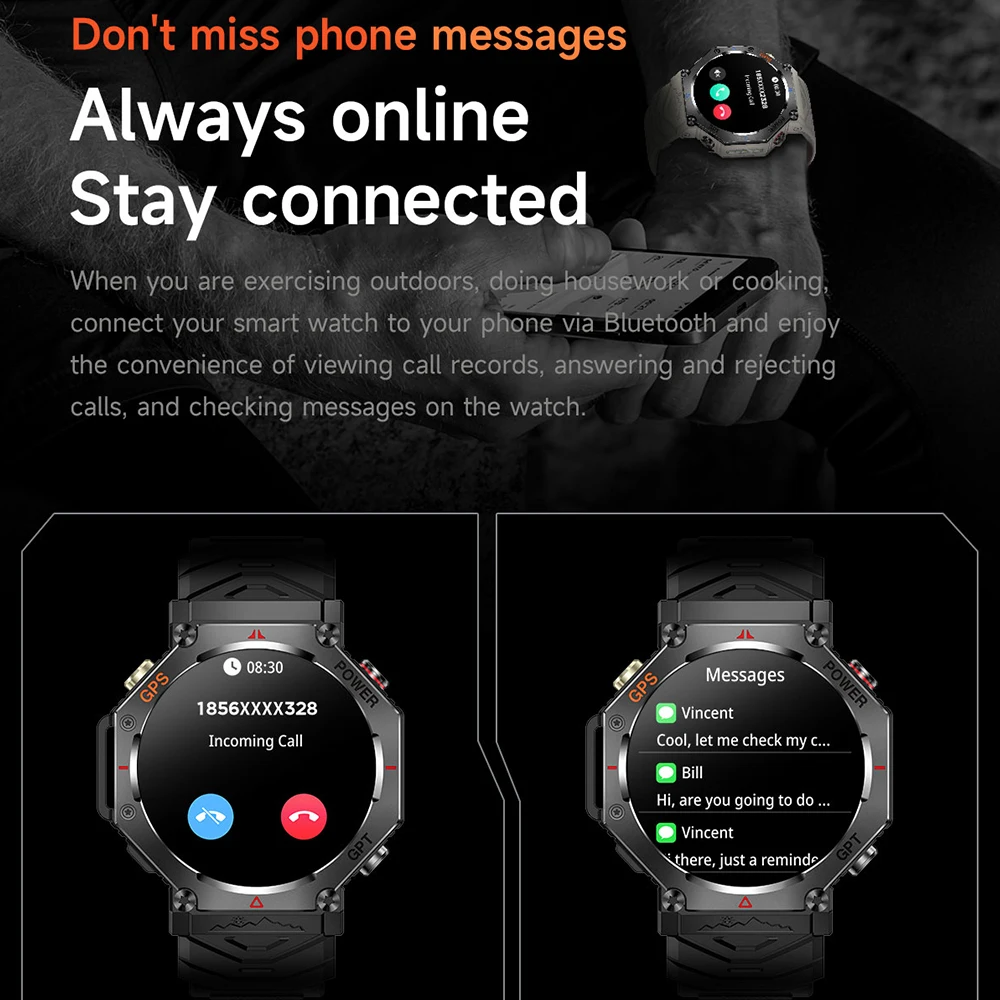 KC91 GPS تحديد المواقع ساعة ذكية في الهواء الطلق مصباح يدوي 1.39 "HD عرض AI ساعة الوجه GPT 3ATM مقاوم للماء بلوتوث دعوة Smartwatch #5