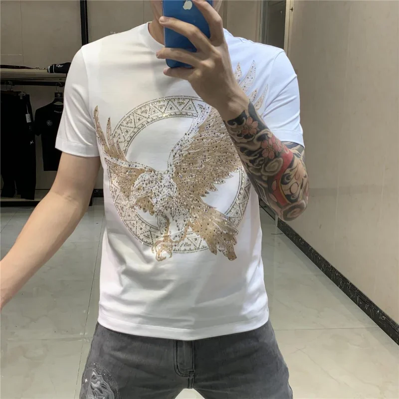 Male Tee Shirts O Neck Men's T-shirt Slim Fit Top Graphic Clothes Black Streetwear Loose Chic Cool Aesthetic Cotton Stylish Xl