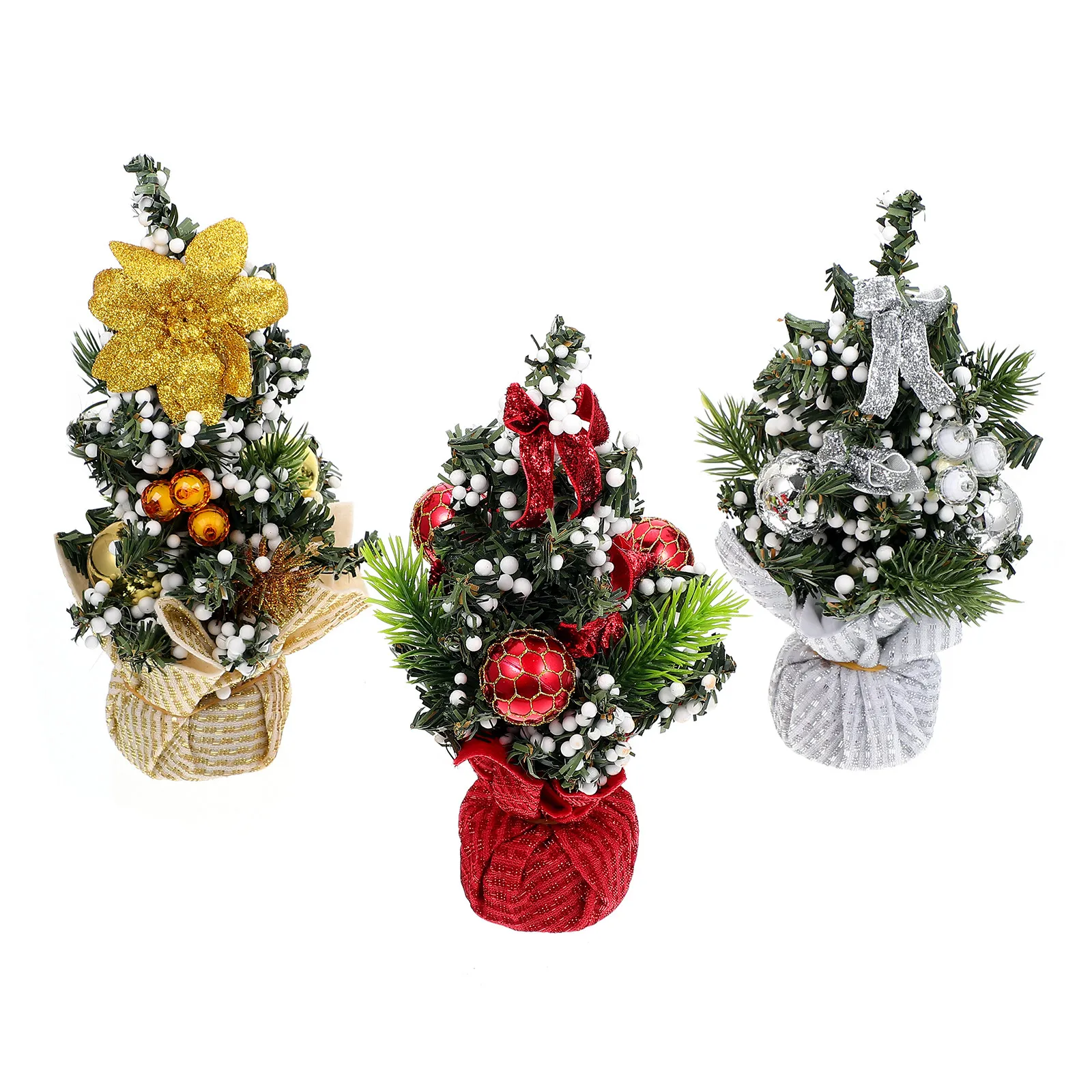 3Pcs Mini Christmas Tree Decor Sturdy Xmas Desktop Ornament Party Accessories Holiday Tabletop Decoration Warm Festive
