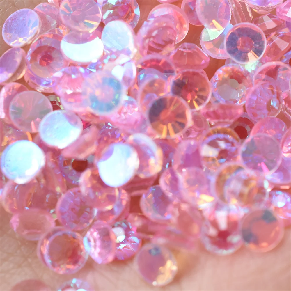 Glass Aurora Non Hotfix Round Flatback Rhinestones Pink Glare Nail Art Decorations Stones Crystals Strass DIY Glue on Diamond