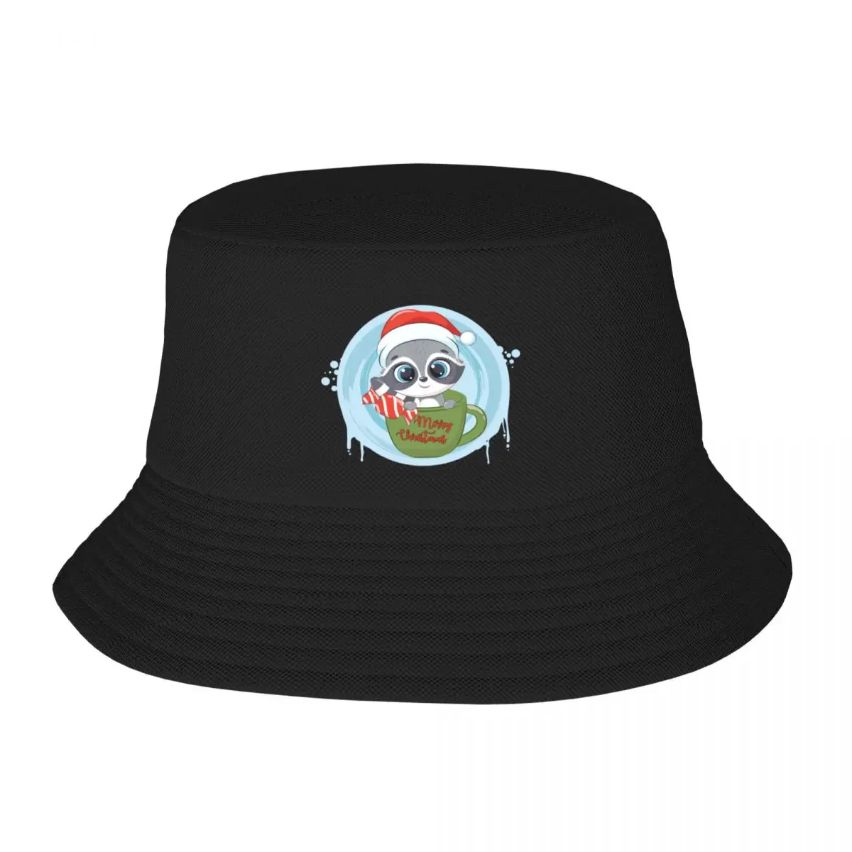 

Raccoon Merry Christmas xmas santa hat Bucket Hat Sun Hat For Children Rugby Streetwear Women's Hats 2023 Men's